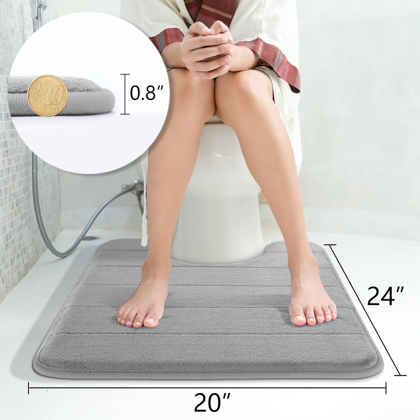 Yimobra Memory Foam Toilet Bath Mat U-Shaped, Commode Contour Rug, Soft and Comfortable, Super Water Absorption, Non-Slip, Thick, Machine Wash and Easier to Dry for Bathroom, 24 X 20 Inches, Grey