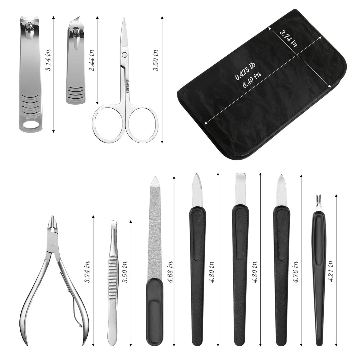 Manicure Pedicure Set, Nail Clipper Set 10-Piece Set Professional Manicure Kit Nail Kit with Portable Black Leather Case Gift for Men Boyfriend Parent