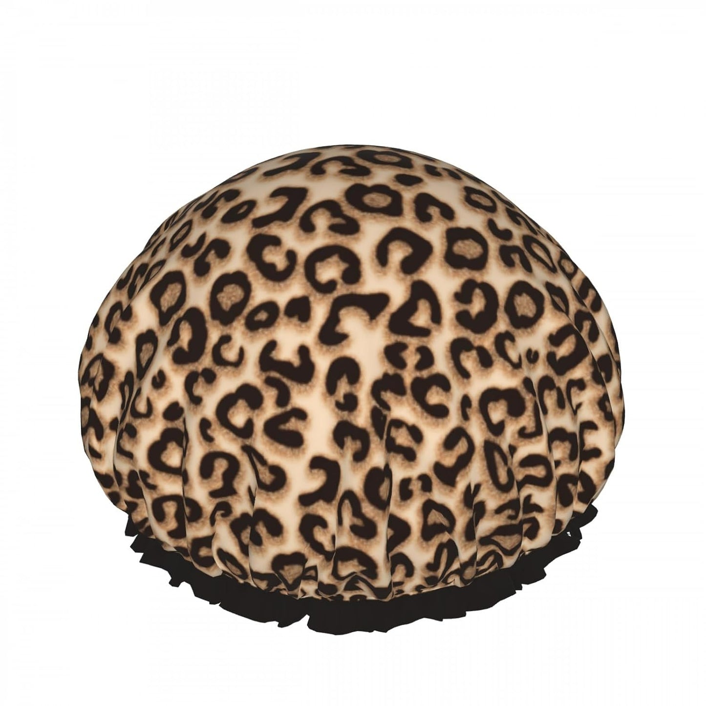 Leopard Double Layer Waterproof Shower Cap for Women Reusable Fashion Bath Cap for All Long Hair Lengths Soft Bath Shower Hat