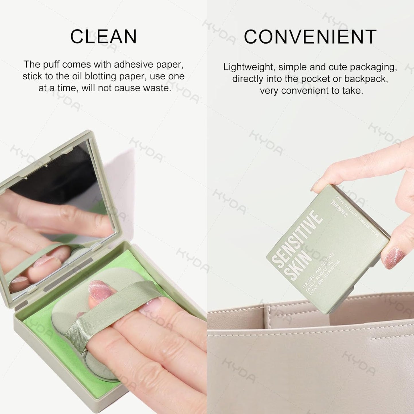 KYDA 200 Sheets Face Oil Blotting Paper, Included Refills, Mirror and Puff, Oil Absorbing Sheets for Makeup, Oil Control Shine, Absorb Excess Oil, Travel Size Gentle Face Makeup, Green Tea