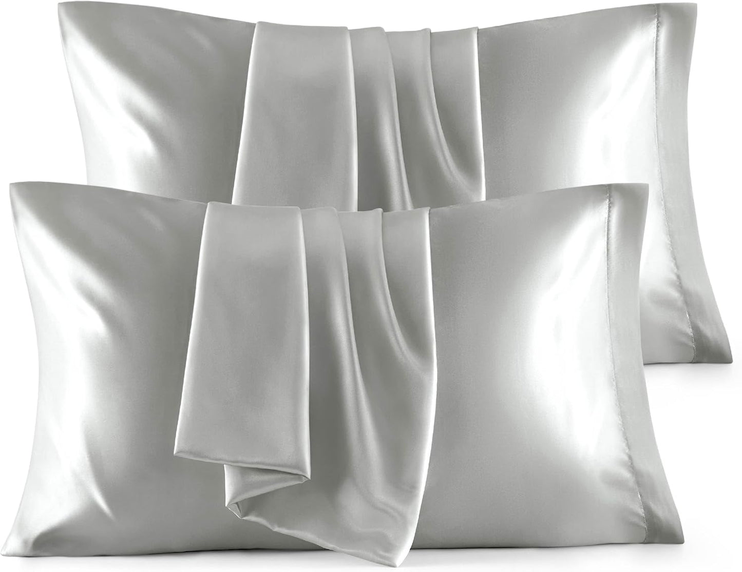 Bedsure Satin Pillowcase Standard Set of 4 - Silver Grey Silky Pillow Cases for Hair and Skin 20x26 Inches, Pillow Covers with Envelope Closure, Gifts for Women Men