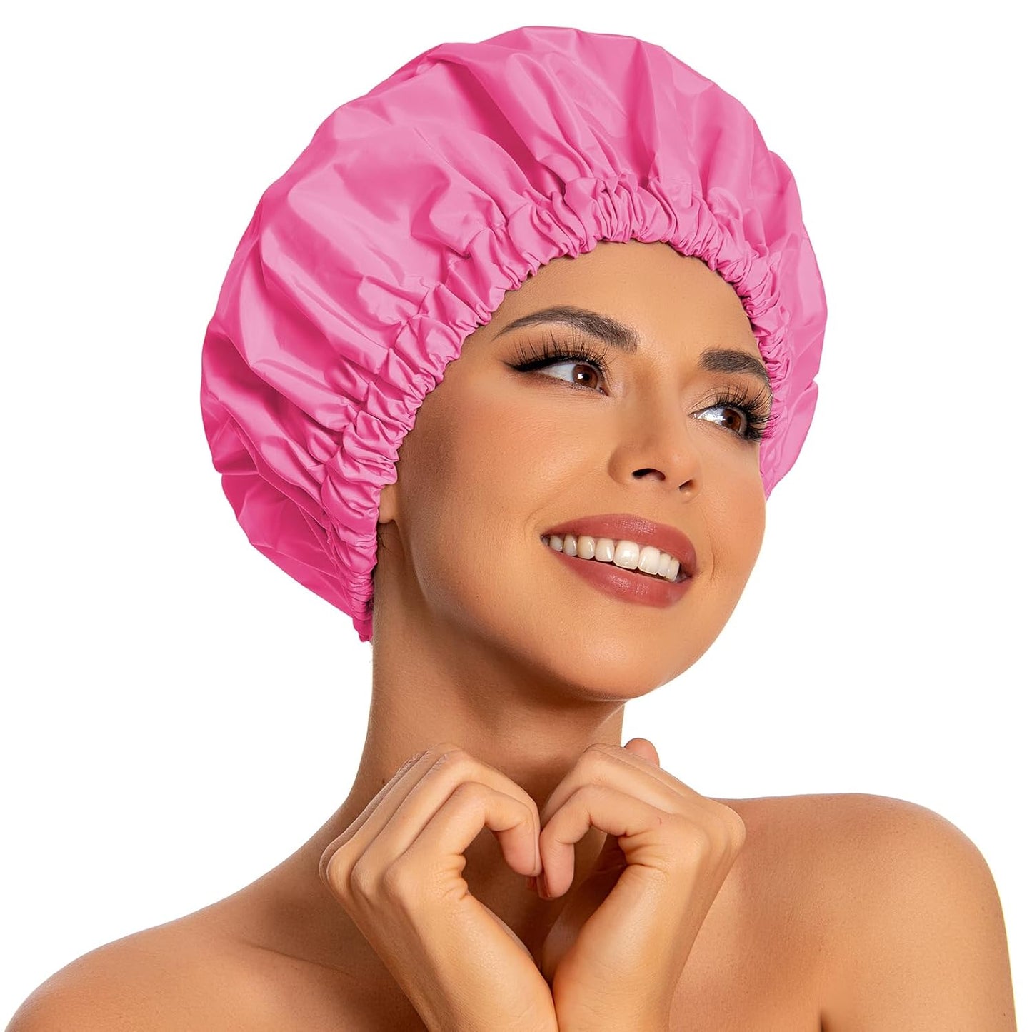 Reusable Shower Cap for Women, Large Waterproof Shower Essentials Bonnet Washable Elastic Band Bath Hair Wrap Hat for Long Hair, Braids(Rose Red)