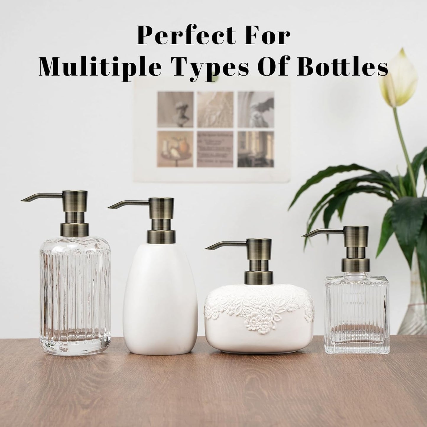 Soap Dispenser Pump Replacement for Standard 28/400 Thread Size Refill Dispenser Pump Head for Lotion Dish Soap Kitchen Bathroom Countertops,2 Pack(Bronze)