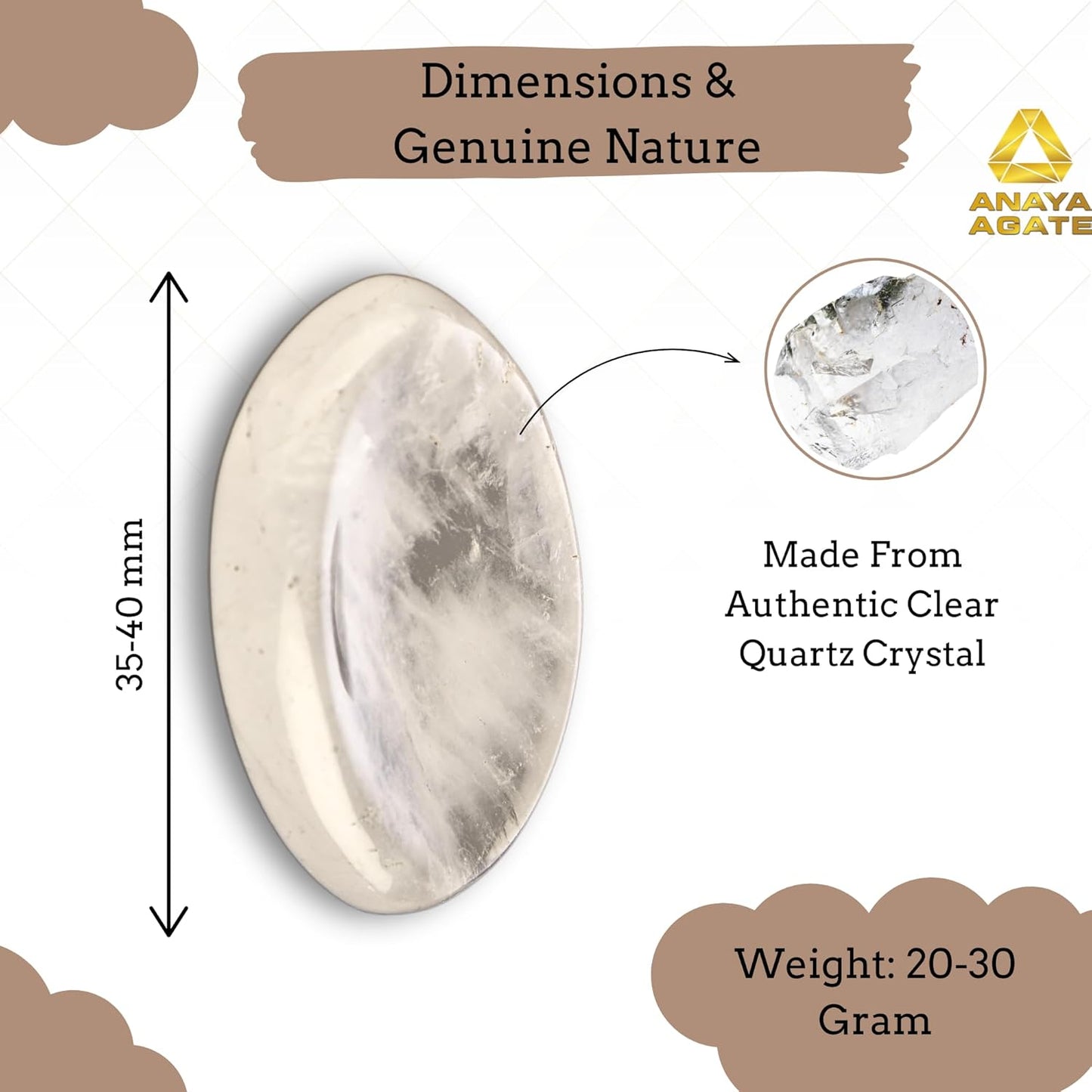 Clear Quartz Worry Stones – Crystal Thumb Worry Stone for Anguish, Stress – Relaxing and Soothing Balance Stones for Meditation, Stress Relief – Healing Stones and Crystals for Men and Women