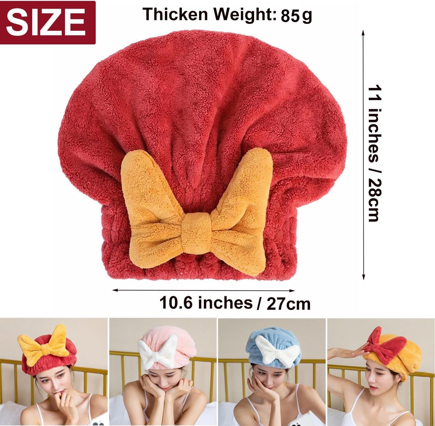 Ultra Absorbent Hair Quick Drying Towel for Women Girls New Microfiber Hair Towel Wrap Dry Turban Soft Bow Tie Plopping Head Towels Shower Cap for Kids (Yellow)