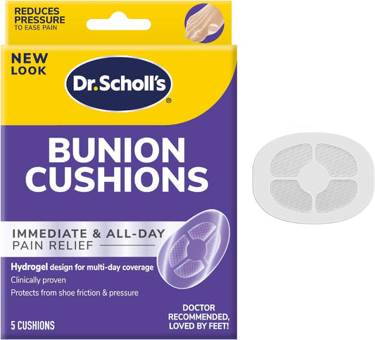 Dr. Scholl's BUNION CUSHION with Hydrogel Technology, 5ct // Cushioning Protection against Shoe Pressure and Friction that Fits Easily In Any Shoe for Immediate and All-Day Pain Relief