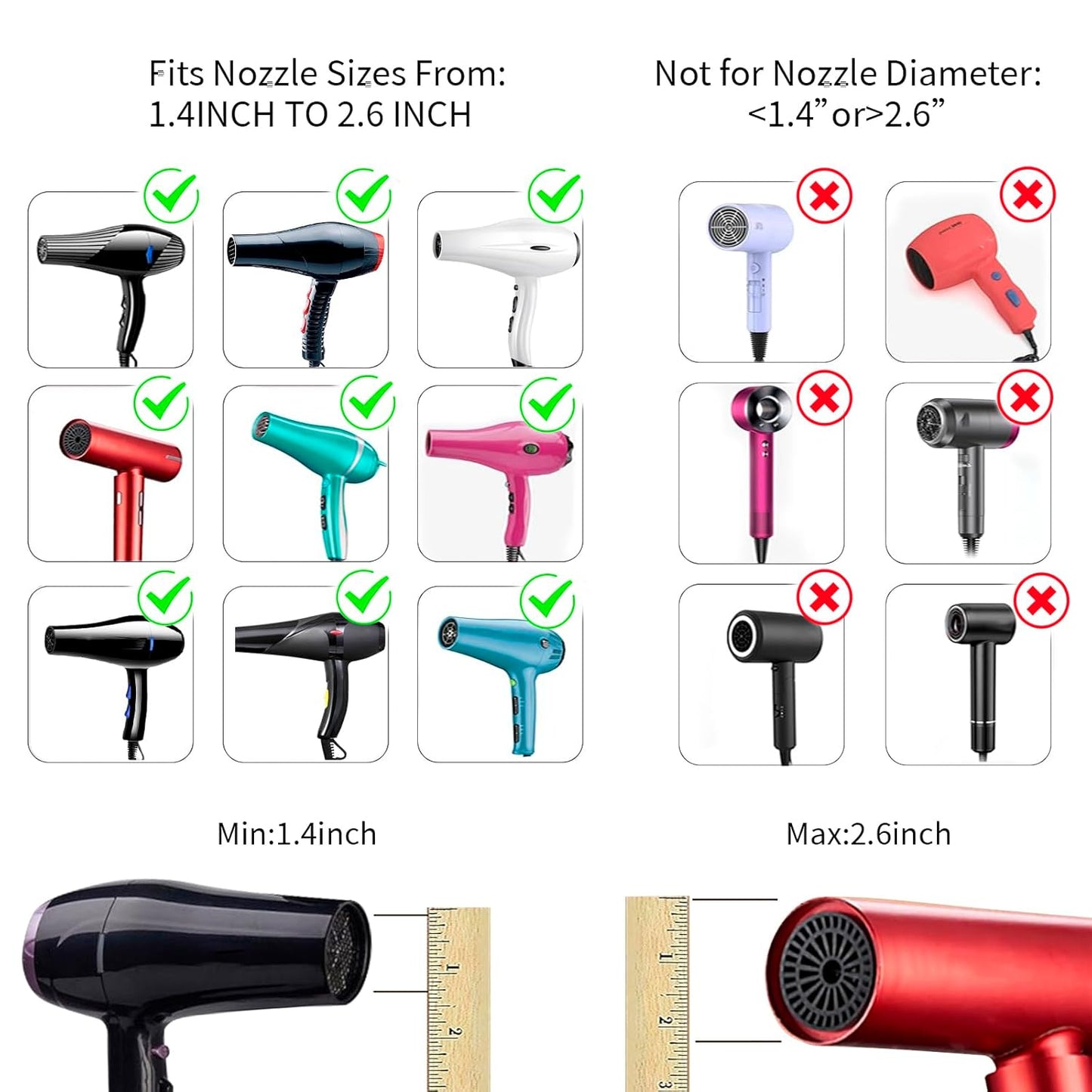 Diffuser Attachment for Hair Dryer Universal, Blow Dryer Nozzle-Specific Hair Diffuser for Curly Hair and Natural Wavy Hair, Suitable for Hair Dryers 1.4in-2.6in (Black)