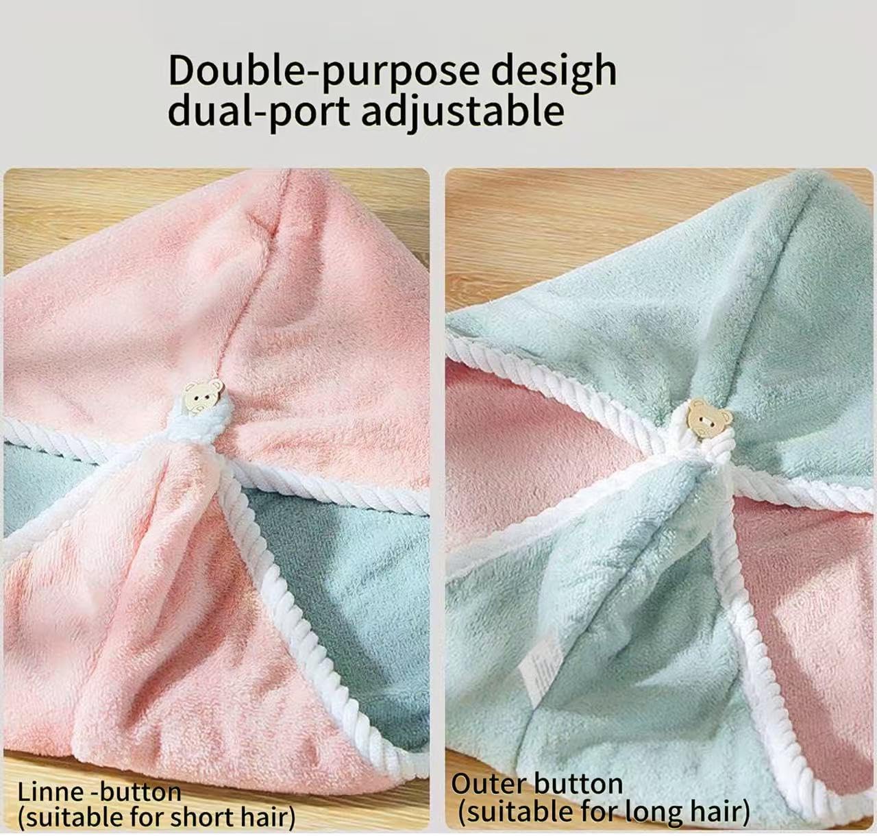 Microfiber Hair Towel, Hair Towel wrap for Women,Hair wrap Towels,Hair Turbans for Women Wet Hair, wrap for Kids (Pink and Green) 1pcs