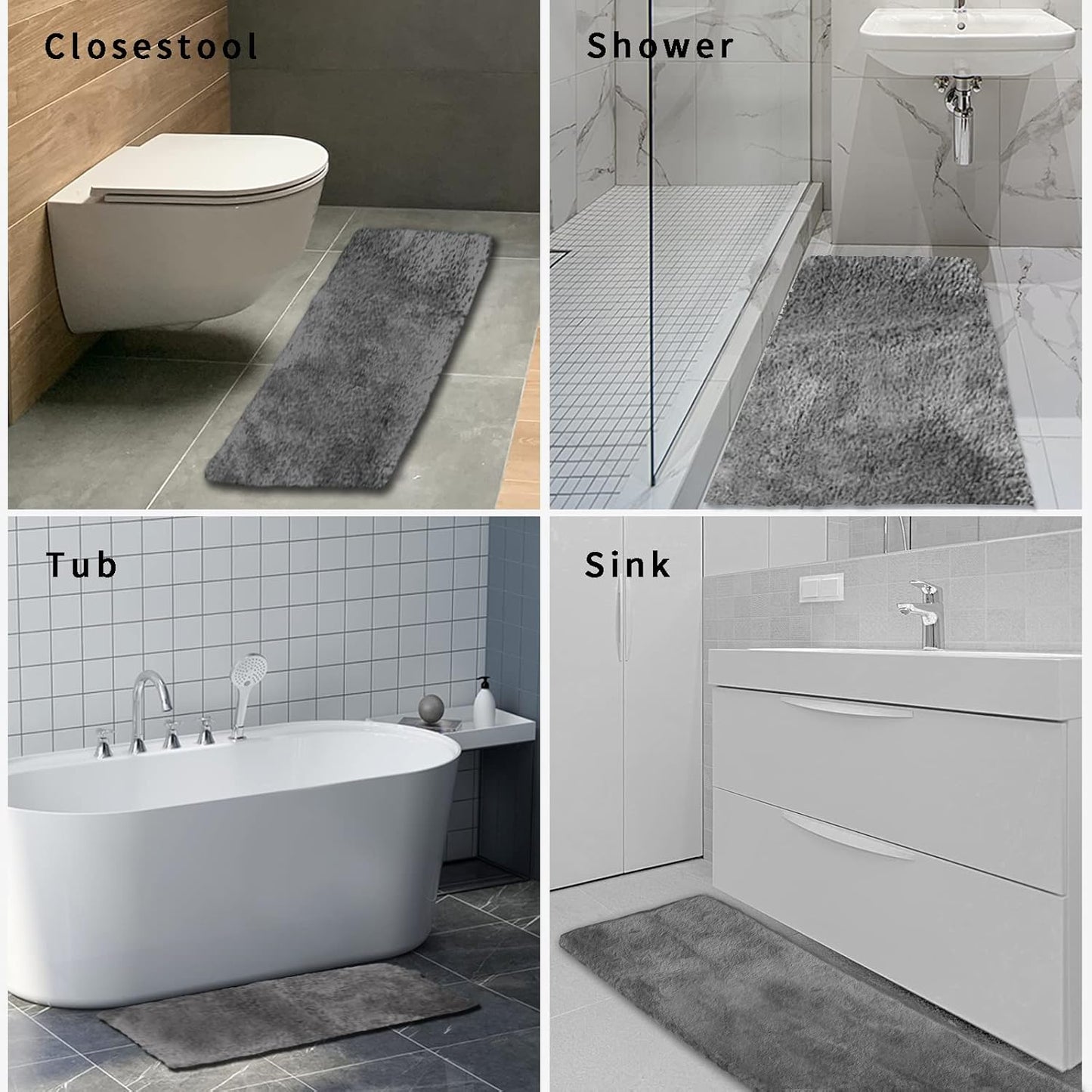 FIFU Bathroom Runner Rug 24" W x 48" L, Bath Mats for Bathroom, Bedroom & Kitchen, Non-Slip Rubber Latex Backing, Comfort & Soft Shower Bathmat & Carpet for Sink, Home & Hallways, Dark Gray