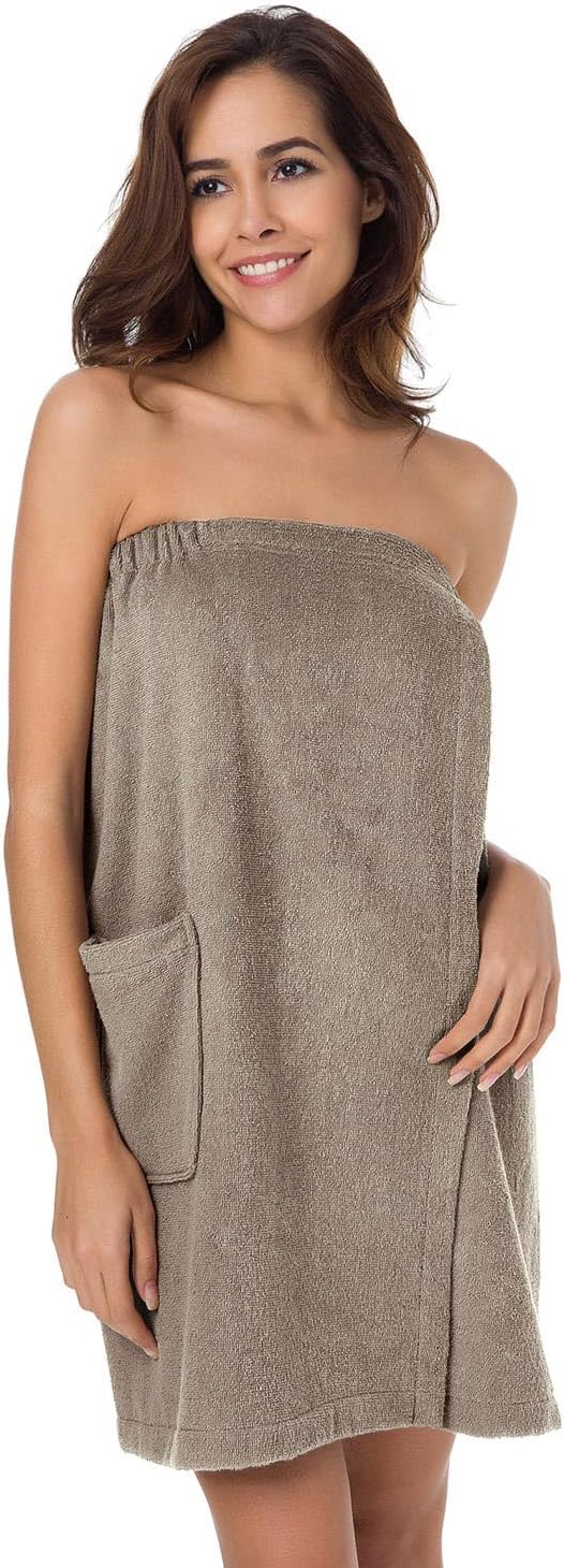 SIORO Women Bath Towel Wrap Robe, Soft Cotton Terry Spa Cloth, Plush Adjustable Closure for Shower, Travel, Pool, Gym