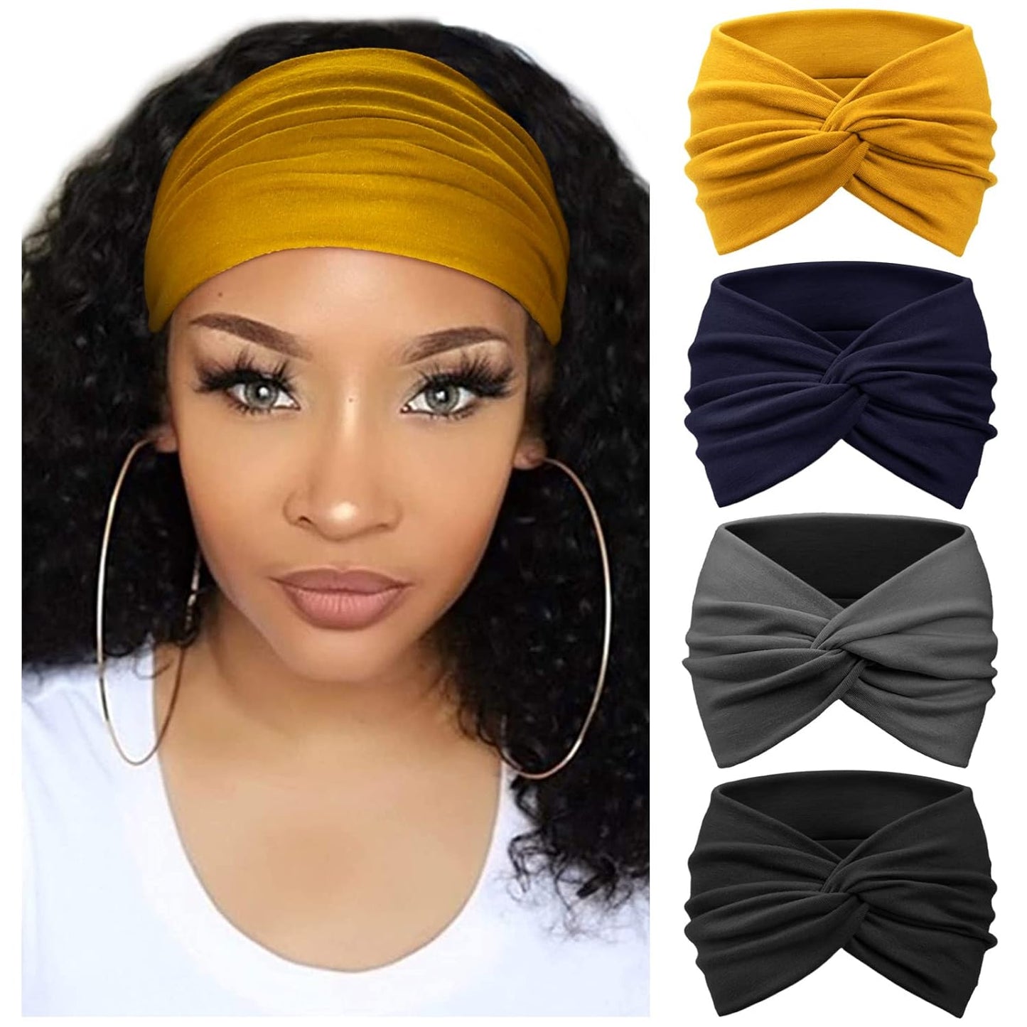DRESHOW 4 Pack Turban Headbands for Women Wide Vintage Head Wraps Knotted Cute Hair Band Accessories