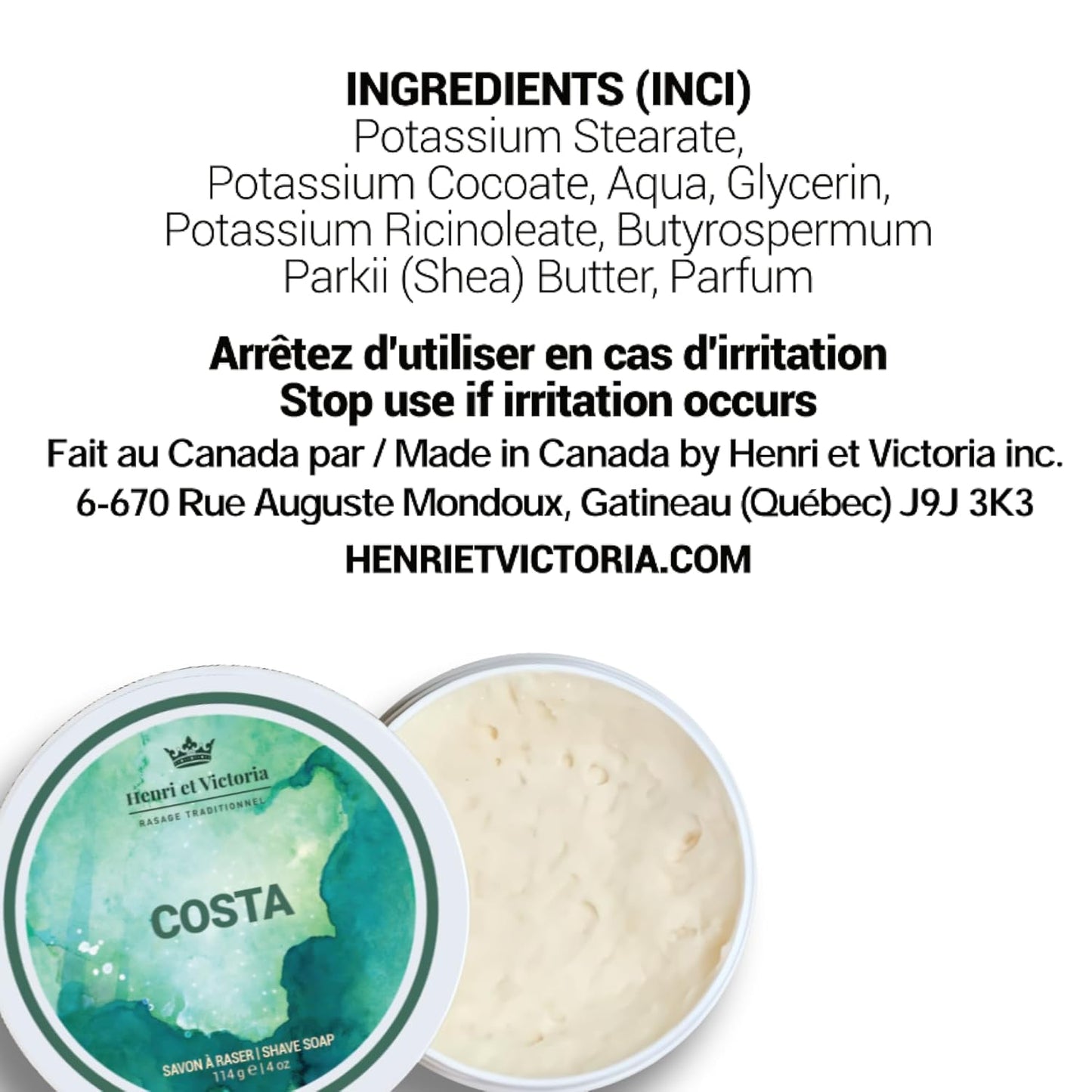 Traditional Shaving Soap For Men | Costa Fragrance | Smooth Shave, Lathers Up Nicely, Long-Lasting Scent | Canadian Made by Skilled Artisan 114 g (4 oz)
