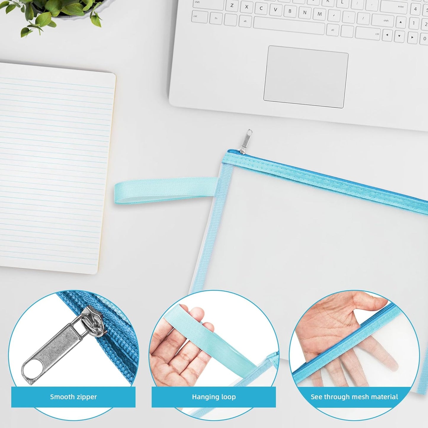 12 Psc Mesh Zipper Pouch Bags,Small Comestic Makeup Bage For Travel, Purse Organizer Pouches (Light Blue, A5*12)