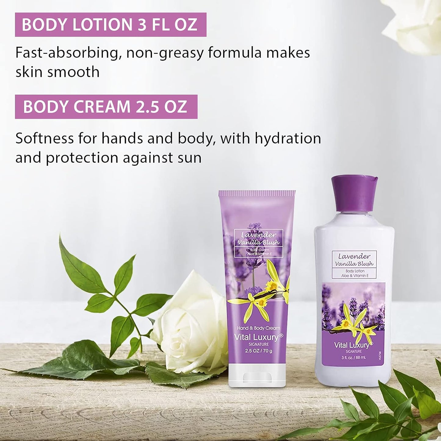 Lavender Vanilla Blush Bath & Body Kit, 3 Fl Oz, Ideal Skincare Gift Home Spa Set, Includes Body Lotion, Shower Gel, Body Cream, and Fragrance Mist,Birthday Mother's Day Gifts