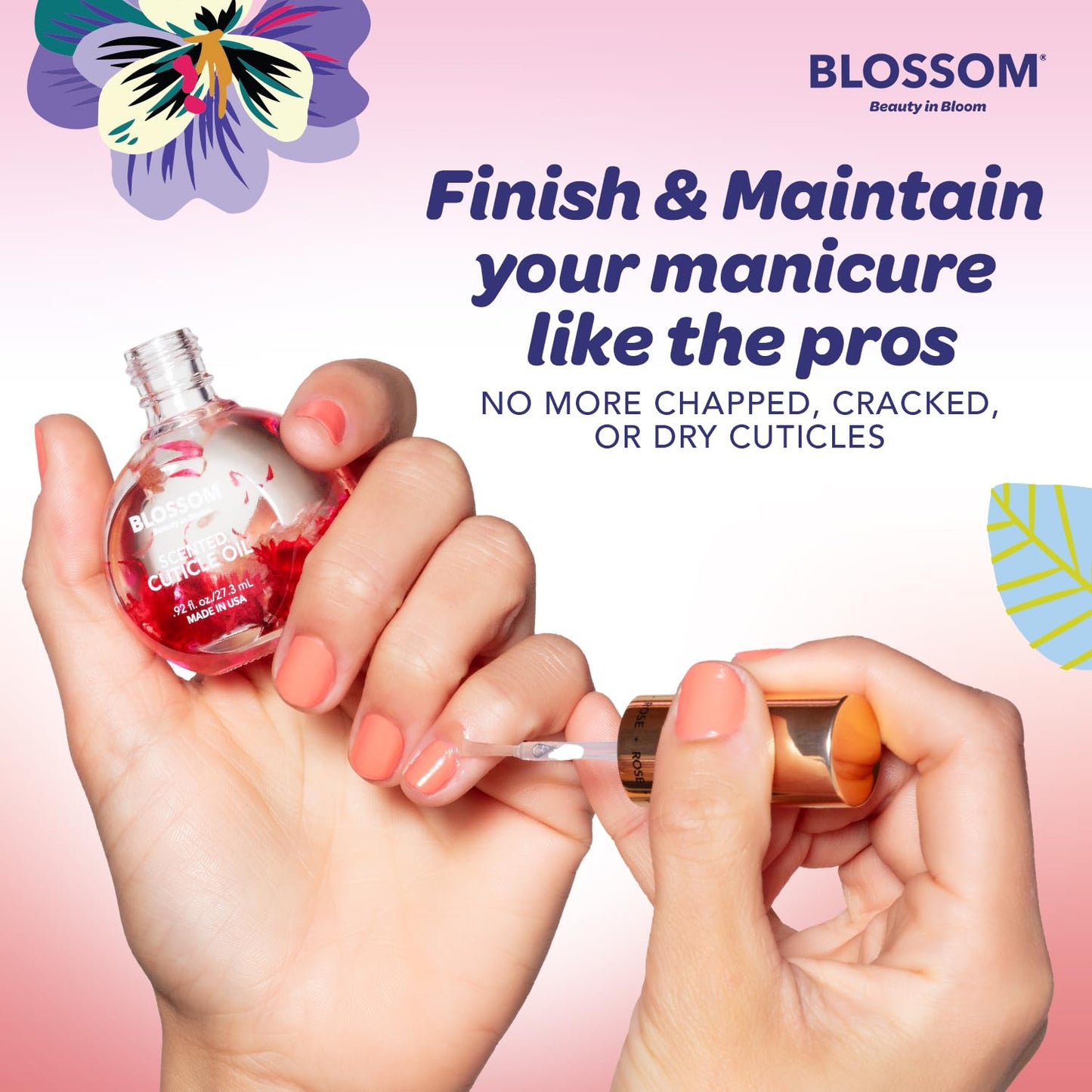 Blossom Cuticle Oil for Nails, Hydrating, Moisturizing, Scented Nail Oil Cuticle Care, Infused with Real Flowers, Made in USA, 0.5 fl. oz, Strawberry