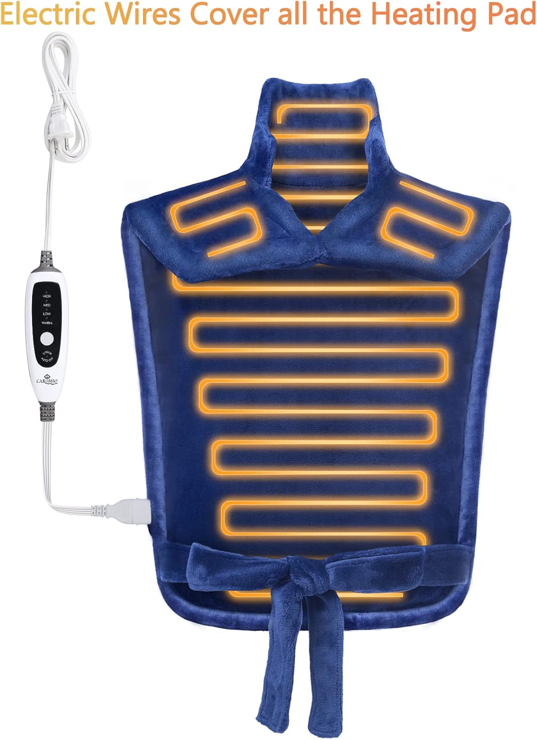 CAROMIO Heating Pad for Neck and Shoulders Back Pain Relief, Electric Weighted Heating Pads with Auto Shut Off Large, Full Body Back Heat Pad Fast Heating, 4 Temperature Settings (Navy Blue, 33"x22")