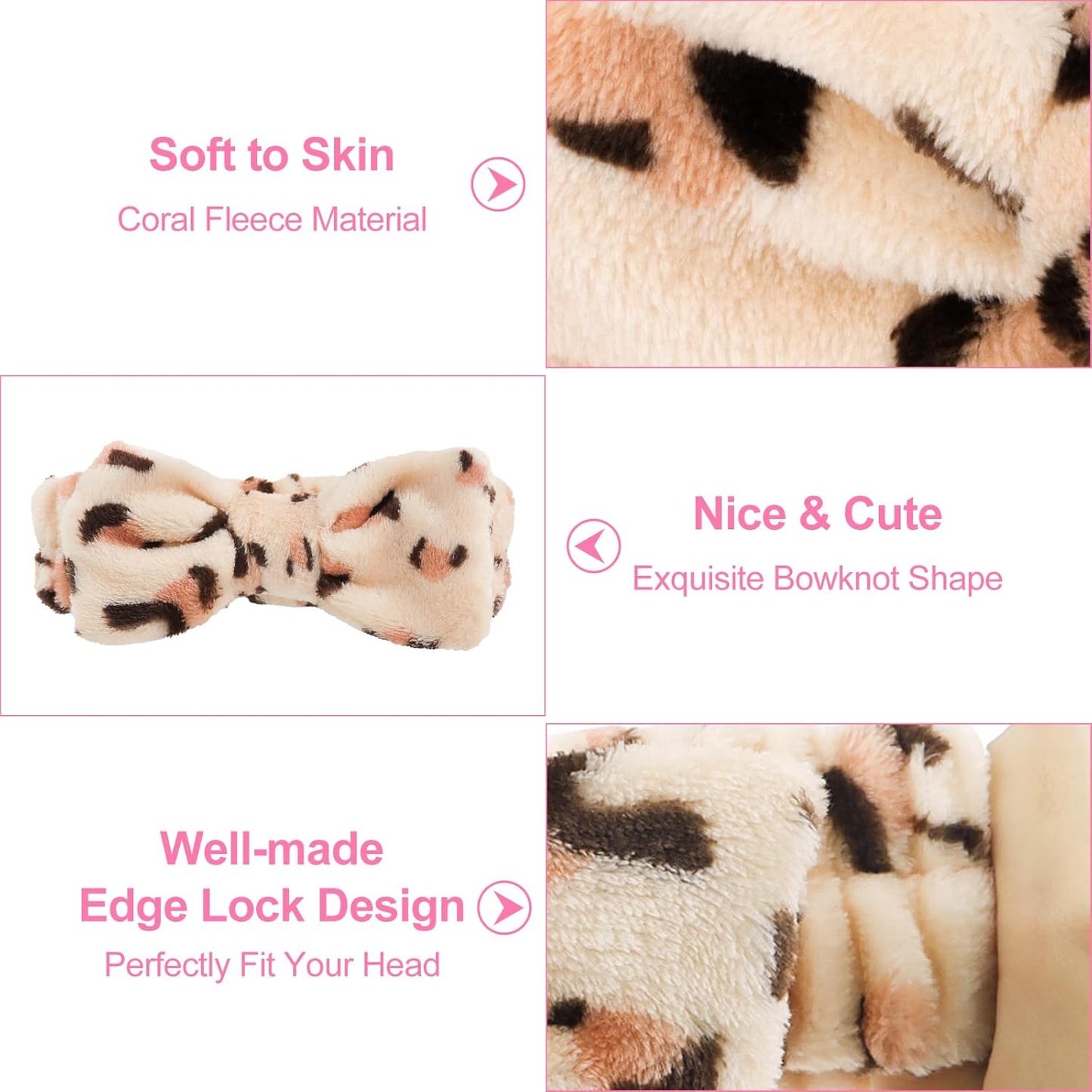 Ondder Leopard Terry Cloth Spa Headbands for Skincare, Makeup, Face Washing - 8 Pcs Bow Hair Bands for Women