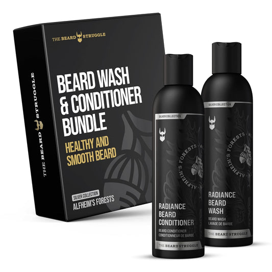 The Beard Struggle - Radiance Beard Wash & Conditioner Bundle - Silver Collection - Pack of 2, Alfheim's Forests - Nourish, Cleanse, Softens, & Strengthens Beard - Beard Wash and Conditioner for Men