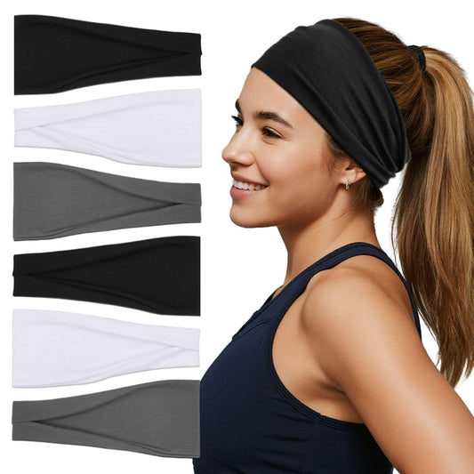 Headbands For Women Headband Elastic Soft Head Bands For Women's Hair Accessories Womens Fashion Yoga Fabric Hair Band Black White Gray 6 Pcs