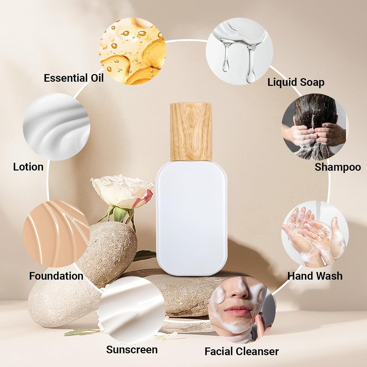 Segbeauty 1oz Glass Lotion Pump Bottles Dispensers Empty, 2pcs Refillable Travel Bottles for Toiletries, 30ml Travel Size Pump Bottle Dispenser for Skincare Cosmetics, White Foundation Container