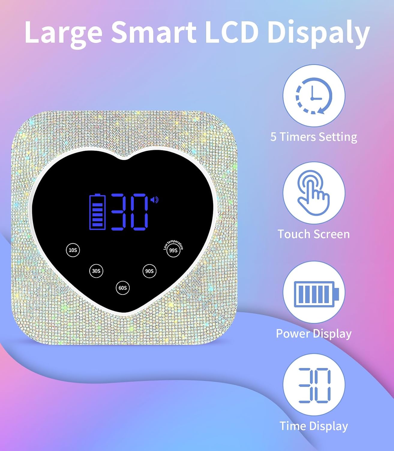 Cordless UV Nail Lamp for Gel Nails 72W, Rechargeable Diamond LED Nail Dryer with 5 Timer Setting, Touch Control & Auto Sensor, Fast Nail Light Curing Lamp for Salon & Home