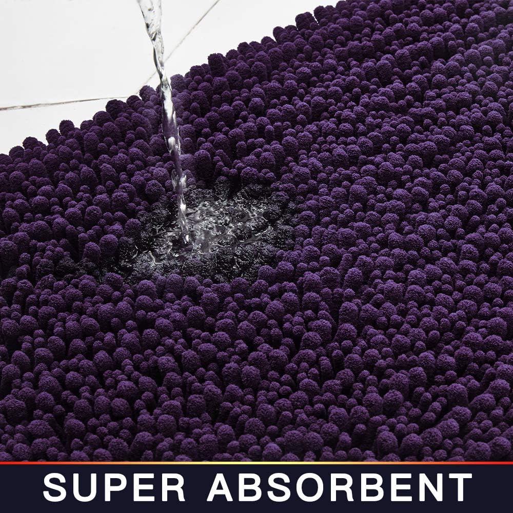 Walensee Bathroom Rug Non Slip Bath Mat (24x17 Inch Dark Purple) Water Absorbent Super Soft Shaggy Chenille Machine Washable Dry Extra Thick Perfect Absorbant Best Small Plush Carpet for Shower Floor