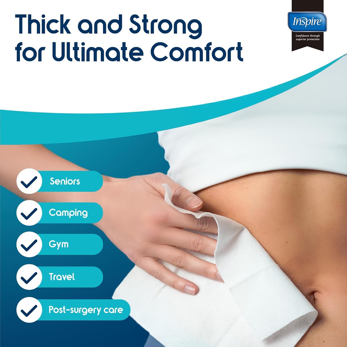 Inspire Thick Rinse Free Body Wipes, Extra Large Washcloths For Adults, Aloe Vera Enriched