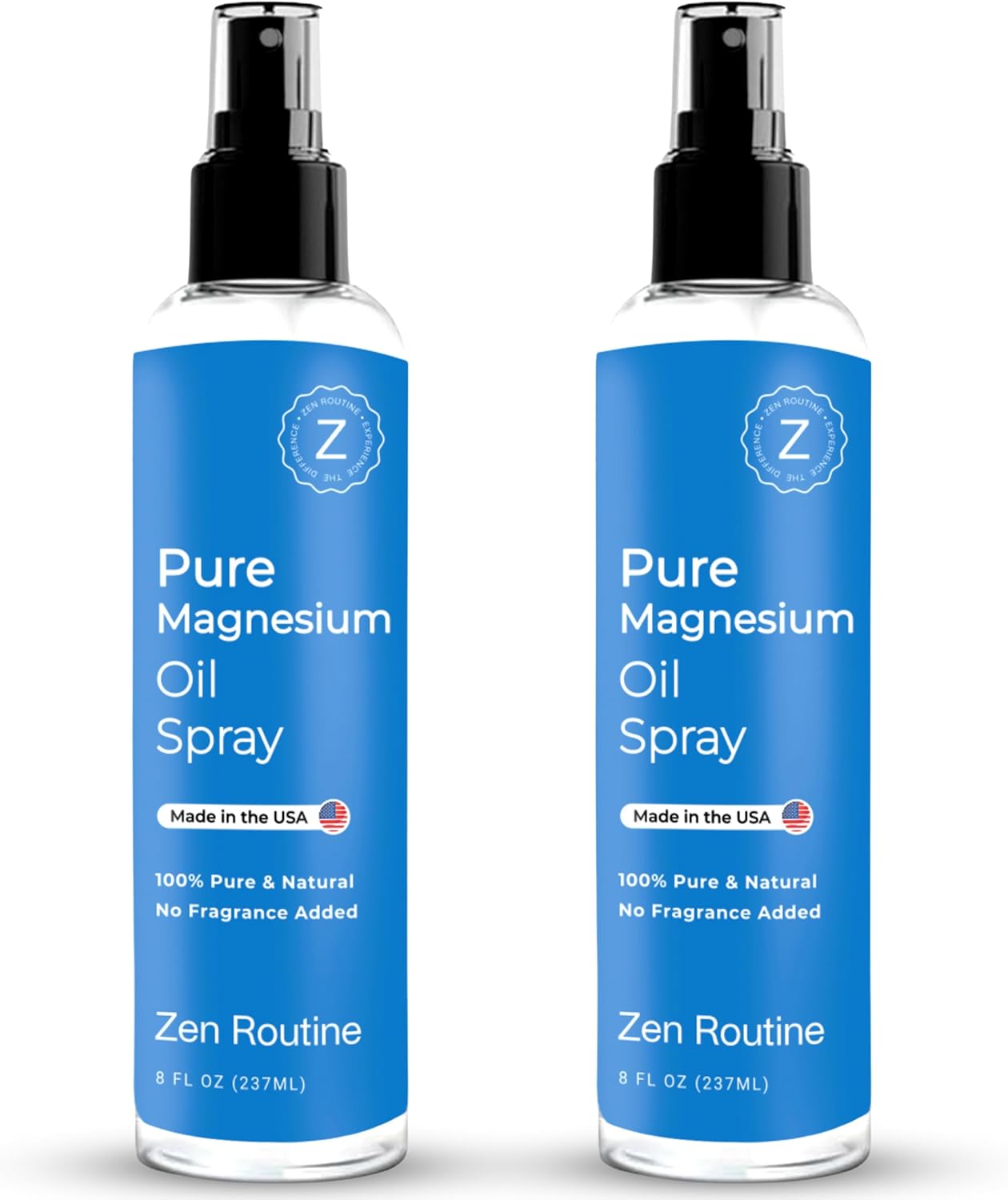 Pure Magnesium Oil Spray – 8oz (2-Pack) – USP Grade – Magnesium Oil for Feet, Body, Muscles & Leg Cramps – Topical Magnesium Glycinate, Aceite de Magnesio, Organic Magnesium Chloride – Made in the USA