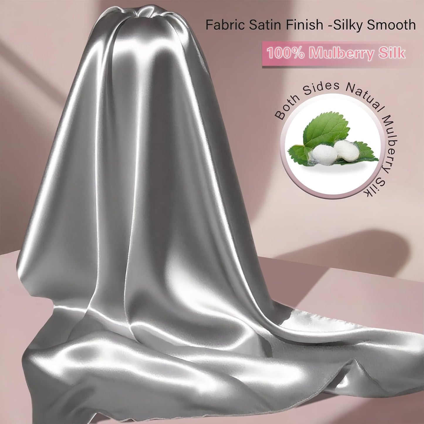 Mulberry Silk Pillow Cases with Zipper, Ultra Smooth Breathable Cooling Pillow Cases for Hot Sleepers, Silk Satin Pillowcase for Hair and Skin, Gifts for Women (Silver Grey, Standard Size, 1 Pack)