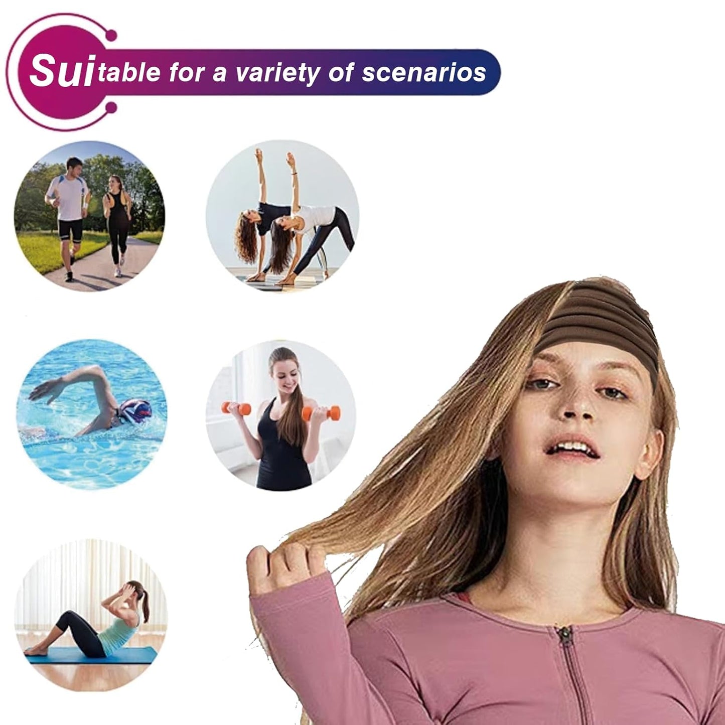 Extra Wide Headbands for Women, 7'' Large Cotton Like Turban Knotted Bandana Head Bands for Women Non Slip, Boho Headbands for Women's Hair (C1-6Pcs, Extra Large 7" Wide)