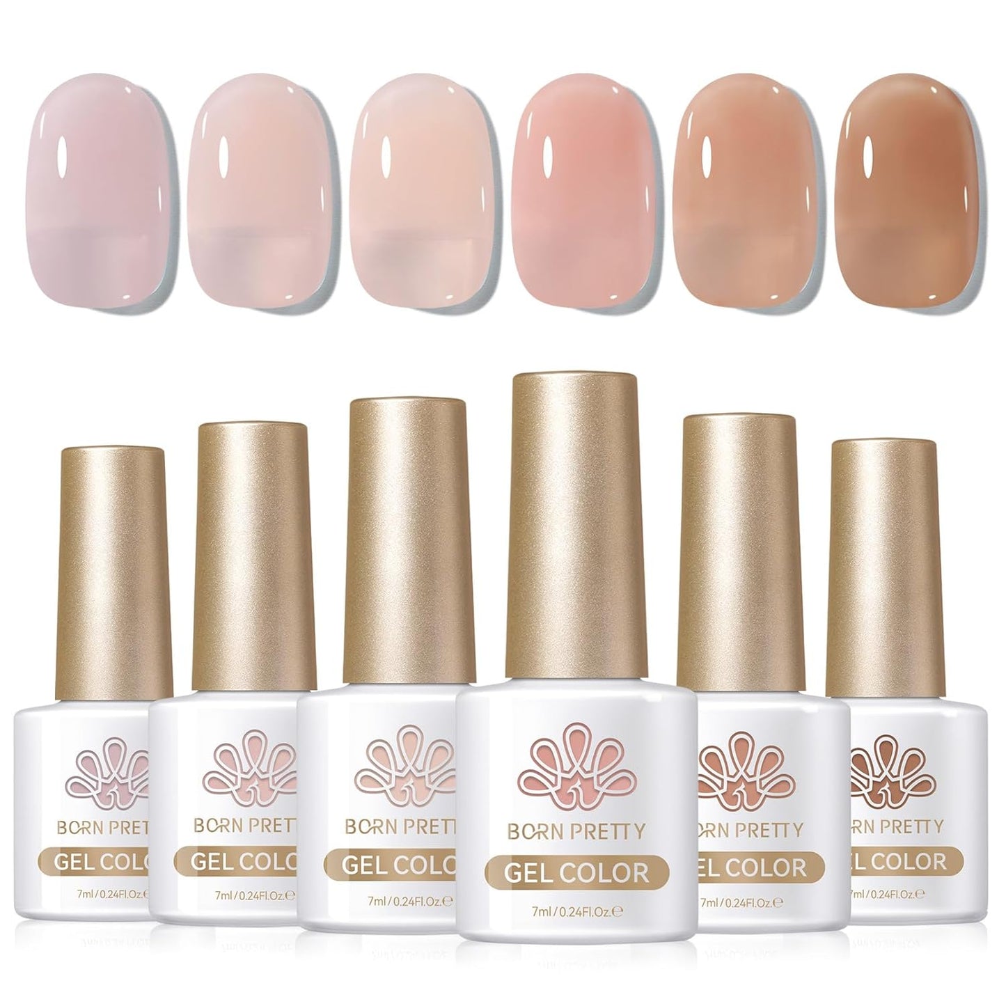 Born Pretty Jelly Nude Gel Nail Polish Set,Nude Clear Gel Nail Polish Sheer Crystal Transparent Gel Polish Soak Off U V Light Cure Gel Polish Kit Nail Art Manicure DIY Salon Home 6PCS 7 ML
