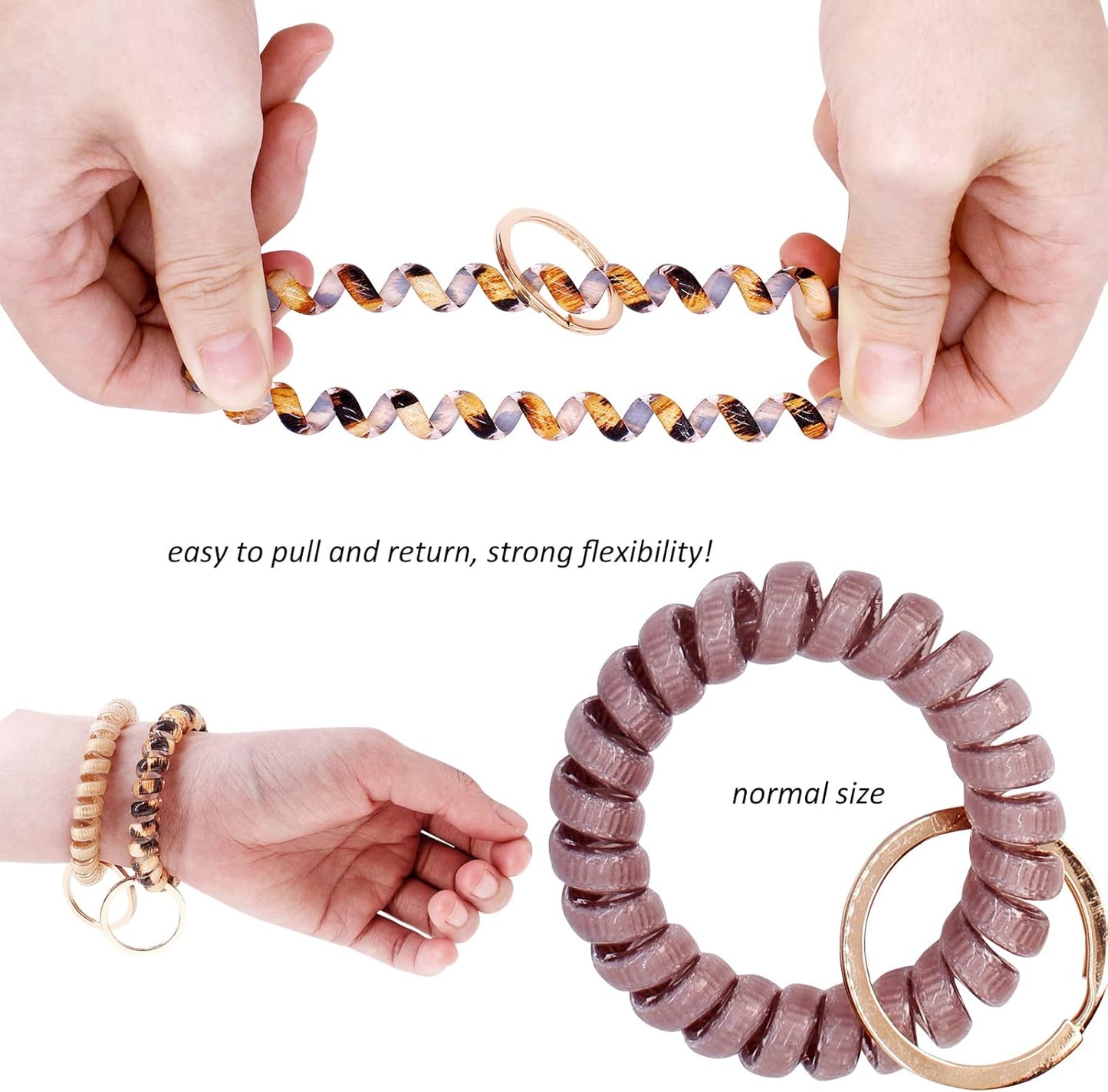 BIHRTC 6PCS Wrist Coil Key Chain Spring Flexible Spiral Wrist Bracelet Wristlet Elastic Stretchable Bracelet Wristband Key Chain Bracelets for Gym Pool Outdoor Sauna Key Ring