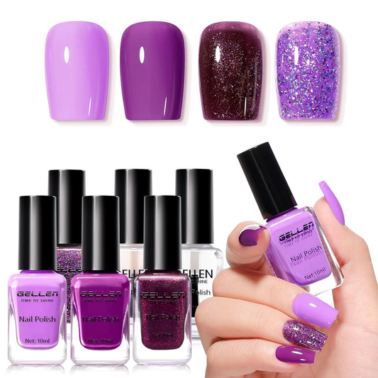 GELLEN Halloween Purple Nail Polish with Base Top Coat, 4-Color Fall Winter Regular Nail Polish Air Dry for Finger Toe Nails Home Salon Women Girls Gifts, Not UV Gel, Hema Free, Non Toxic, TPO Free