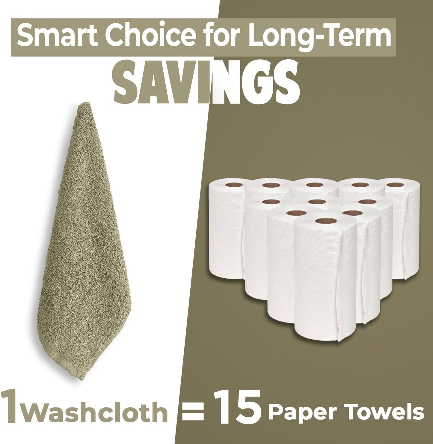 DAN RIVER 100% Cotton Wash Cloths 12 Pack [12x12] Soft & Absorbent Terry Cloth washcloths, Gym, Hotels & Spa Perfect for Everyday Use Fingertip Towels, Beige