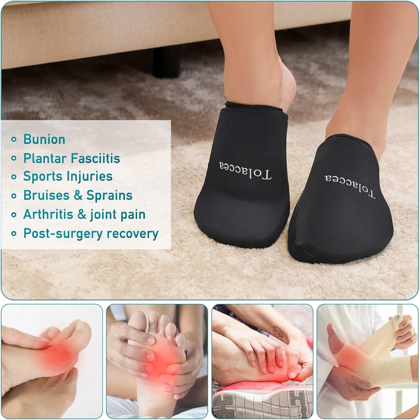 Foot Ice Pack for Toes,Reusable Gel Ice Pack for Hot and Cold Therapies,Flexible Cold Pack for Foot Tendonitis, Plantar Fasciitis, Swelling, Sprained, Post-Surgery Recovery 1 Pair