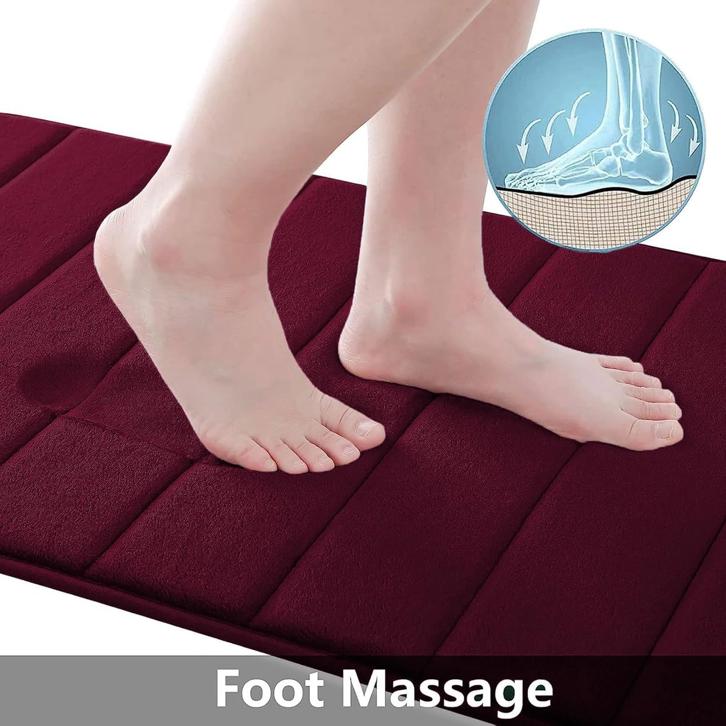 Buganda Memory Foam Bath Mat, 55" x 24", Ultra Soft and Non-Slip Bathroom Rugs, Water Absorbent and Machine Washable Bath Rug Runner for Bathroom, Shower, and Tub, Burgundy