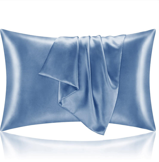 BEDELITE Satin Pillowcase for Hair and Skin, Super Soft and Cooling Similar to Silk Pillow Cases 2 Pack with Envelope Closure, Gift for Women Men(20"x36" King Size, Airy Blue)