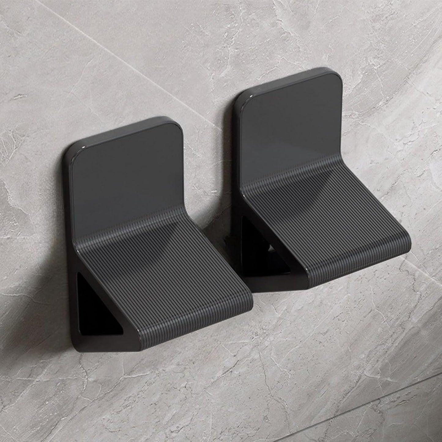 Shower Foot Rest 2 Pcs No Drill Wall Mounted Triangular Anti Slip Foot Pedal Holder for Bathroom Foot Washing and Leg Shaving (Grey)