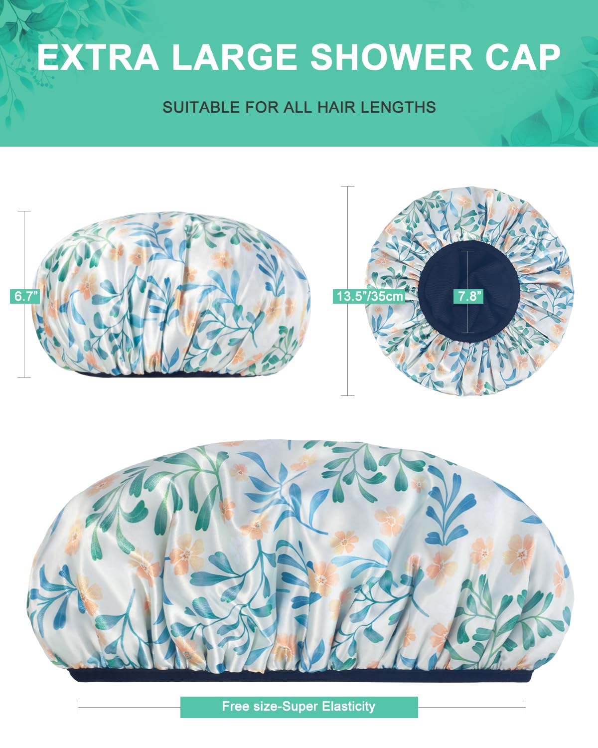 Shower Caps, Terry lined Reusable shower cap Waterproof Large Shower Cap for Women, Triple Layer Shower Caps for Long Thick Hair