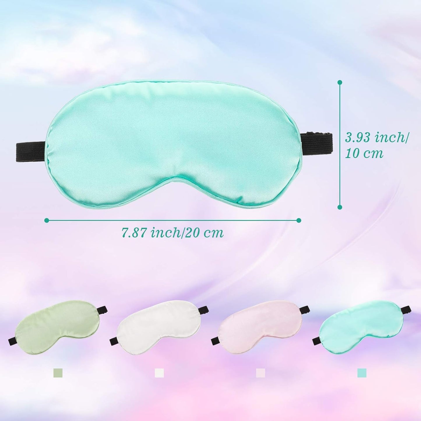 BBTO 4 Pcs Silk Sleep Eye Masks Smooth Soft Satin Eye Covers with Adjustable Strap Blindfold for Sleeping Blocking Out Lights Travel Relaxation（Light Green, Emerald, Silver, Light Pink）