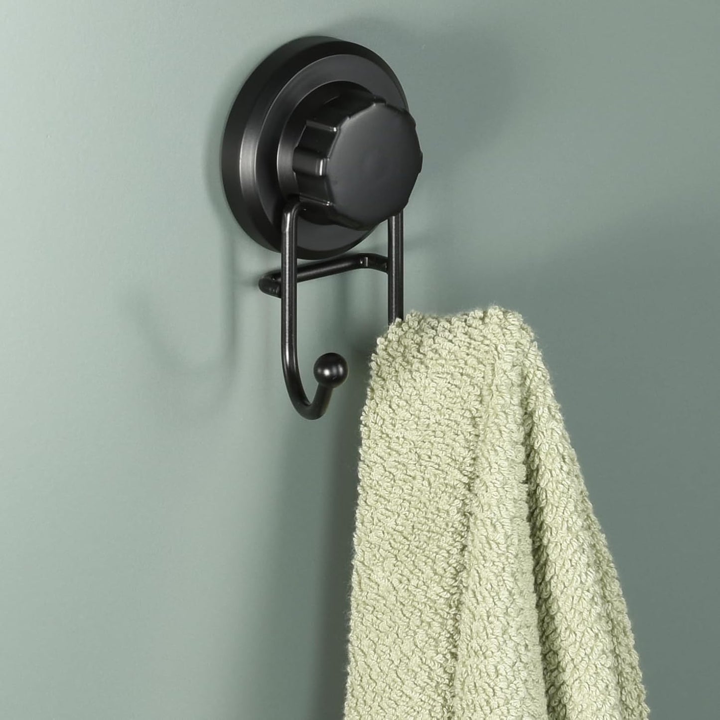 HASKO Suction Cup Hooks for Shower Wall, Removable Towel Hooks for bathrooms, Includes Optional No Drill Adhesive Mount for Inside Shower, Rustproof Stainless Steel - 2 Pack, Black