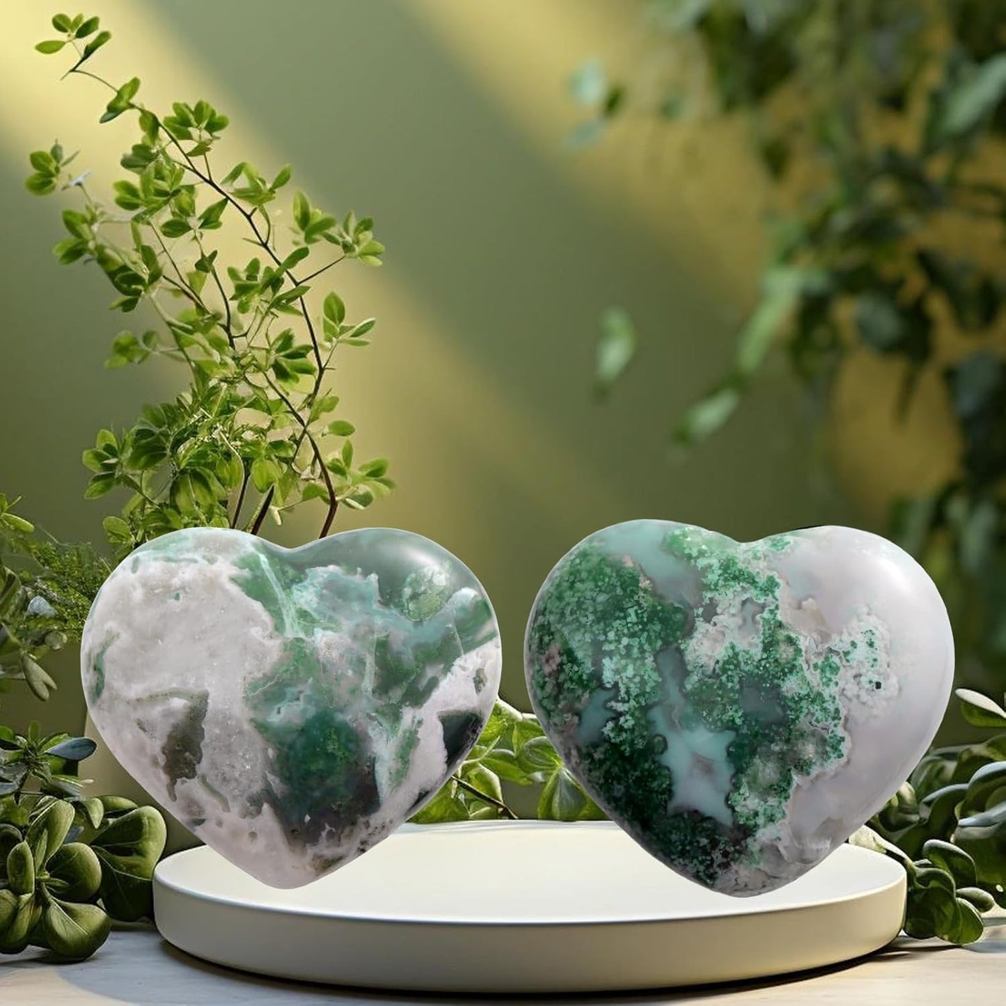 Artistone Crystals Heart 2Inch Moss Agate Heart Stones Healing Crystal Carved Palm Worry Stone Gemstone Chakra Reiki Balancing Meditation Massag Gift