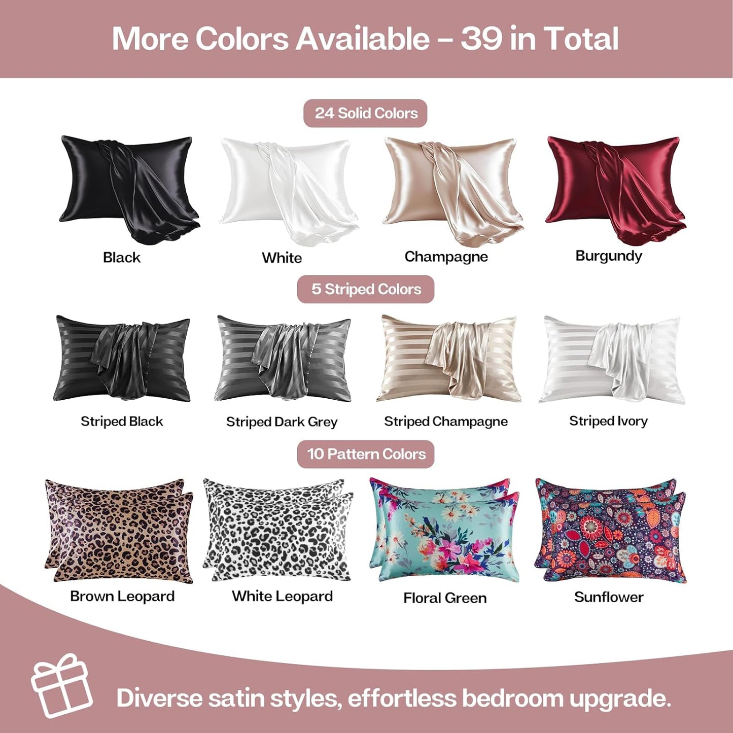 MR&HM Satin Pillowcase for Hair and Skin, Silk Satin Pillowcase 2 Pack, King Size Pillow Cases Set of 2, Silky Pillow Cover with Envelope Closure (20x40, Rose Taupe)