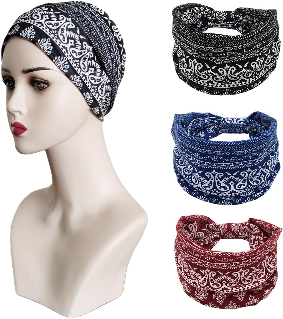K-Elewon 3 Pack Women Wide Elastic Head Wrap Headband Sports yoga Hair Band