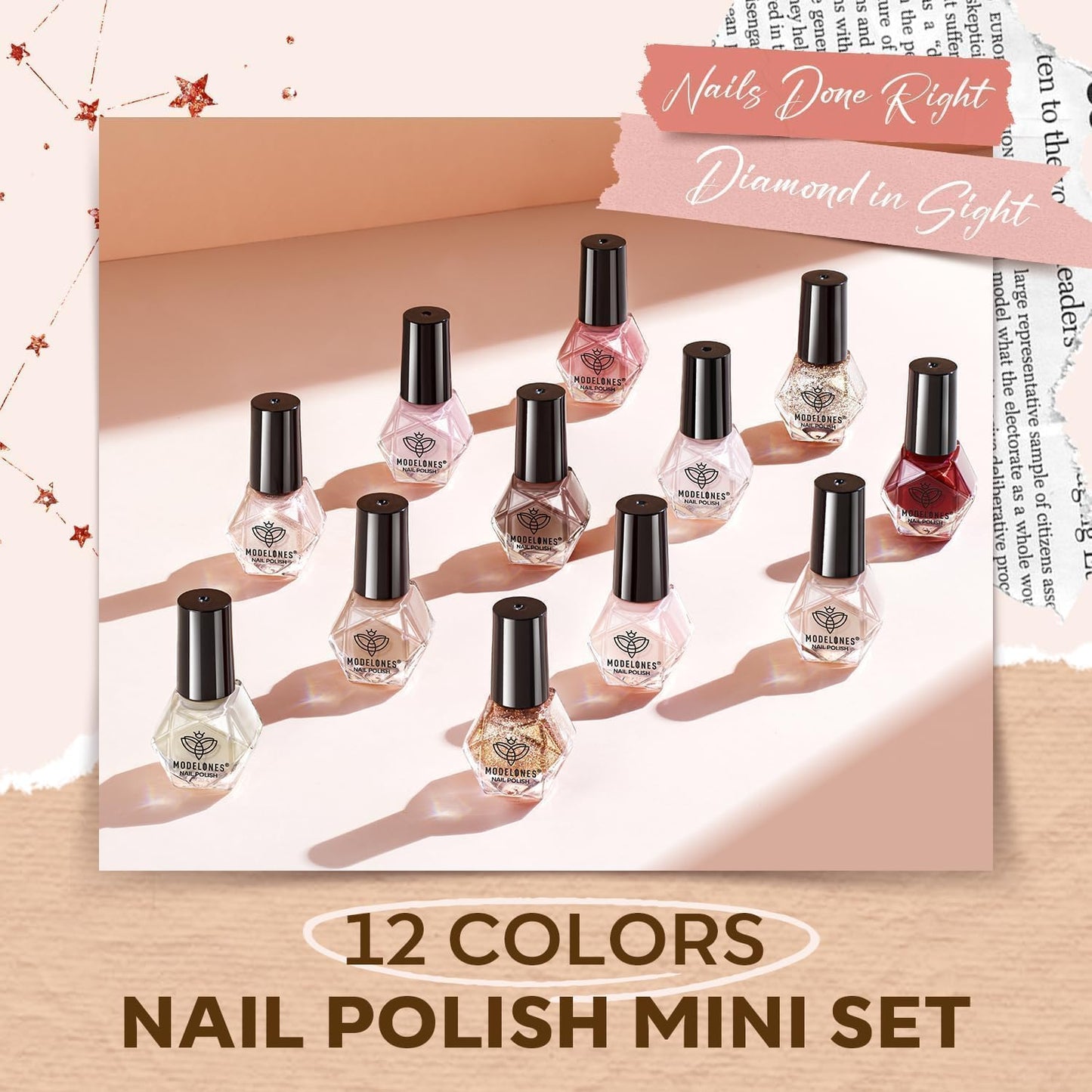 modelones Nail Polish Set 12 Colors Nude Brown Fall Nail Polish Set Champagne Gold Glitter Nail Polish Neutral Nude Pink Shimmer Fall Winter Brown Nail Gifts for Women Girl DIY Salon Home Manicure