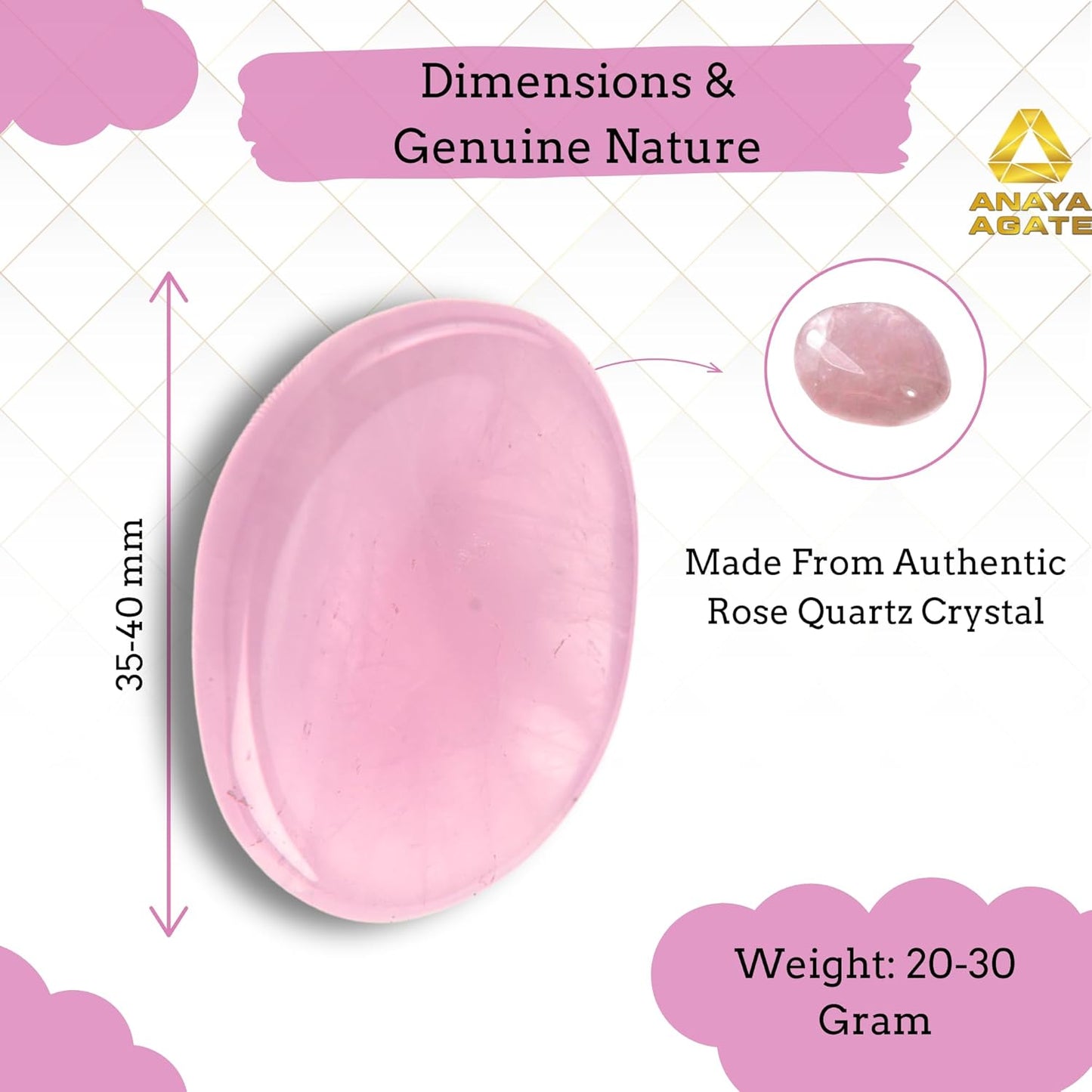 Rose Quartz Worry Stones – Crystal Thumb Worry Stone for Anguish, Stress – Relaxing and Soothing Balance Stones for Meditation, Stress Relief – Healing Stones and Crystals for Men and Women