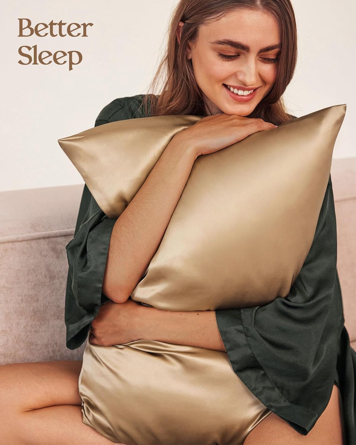 Silk Pillowcase 2 Pack - Pillow Cases Standard Set of 2 Size 20" x 26" for Hair and Skin Smooth Soft Breathable with Hidden Zipper Cooling Pillow Covers for Women, Champagne