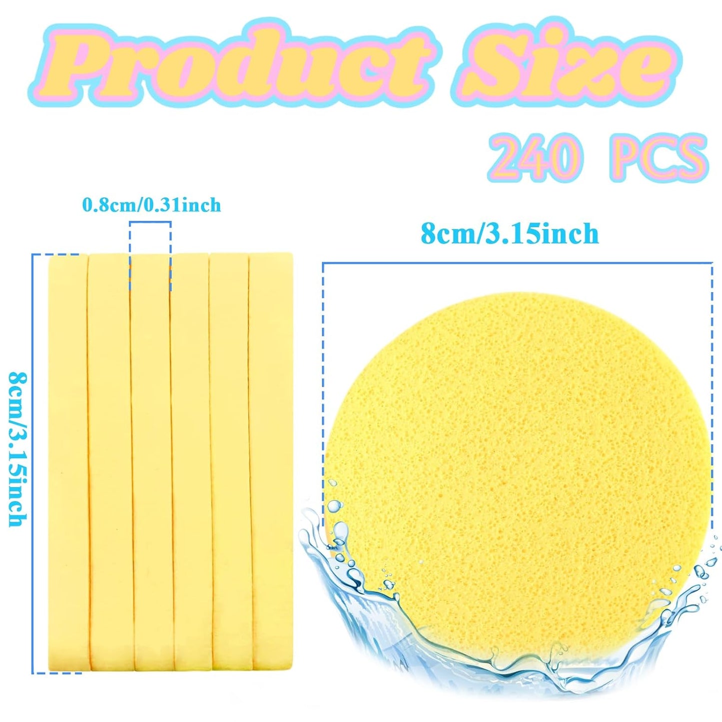 240 Pcs Compressed Facial Sponge,Professional Makeup Removal Sponge,Round Face Cleaning Sponge for Spa,Exfoliating,Face Wash(Yellow,Pink,Blue)