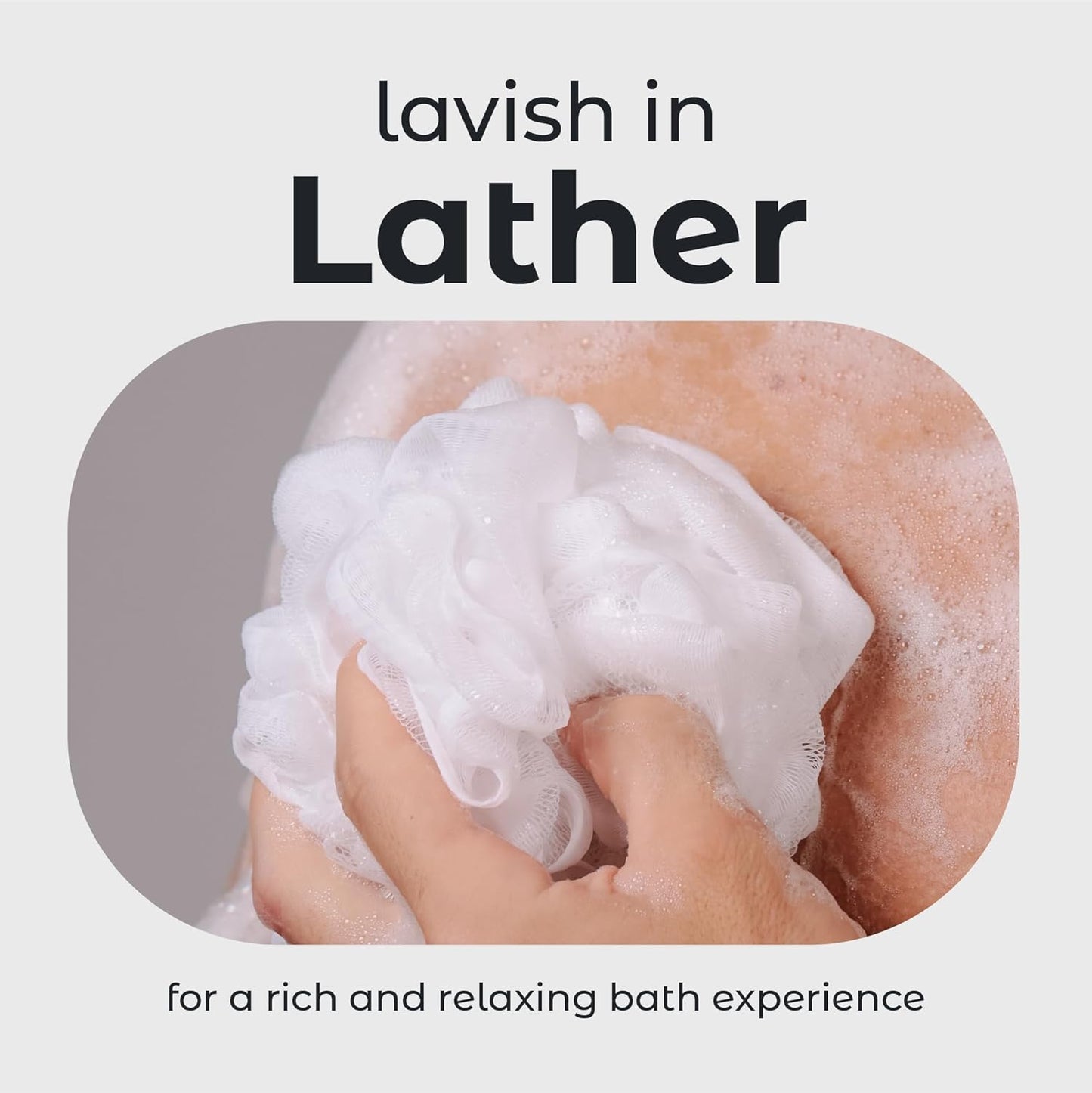 MainBasics Bath Shower Loofah Sponge Pouf Body Scrubber Exfoliator Body Wash Sponge (Set of 3, Snow White)