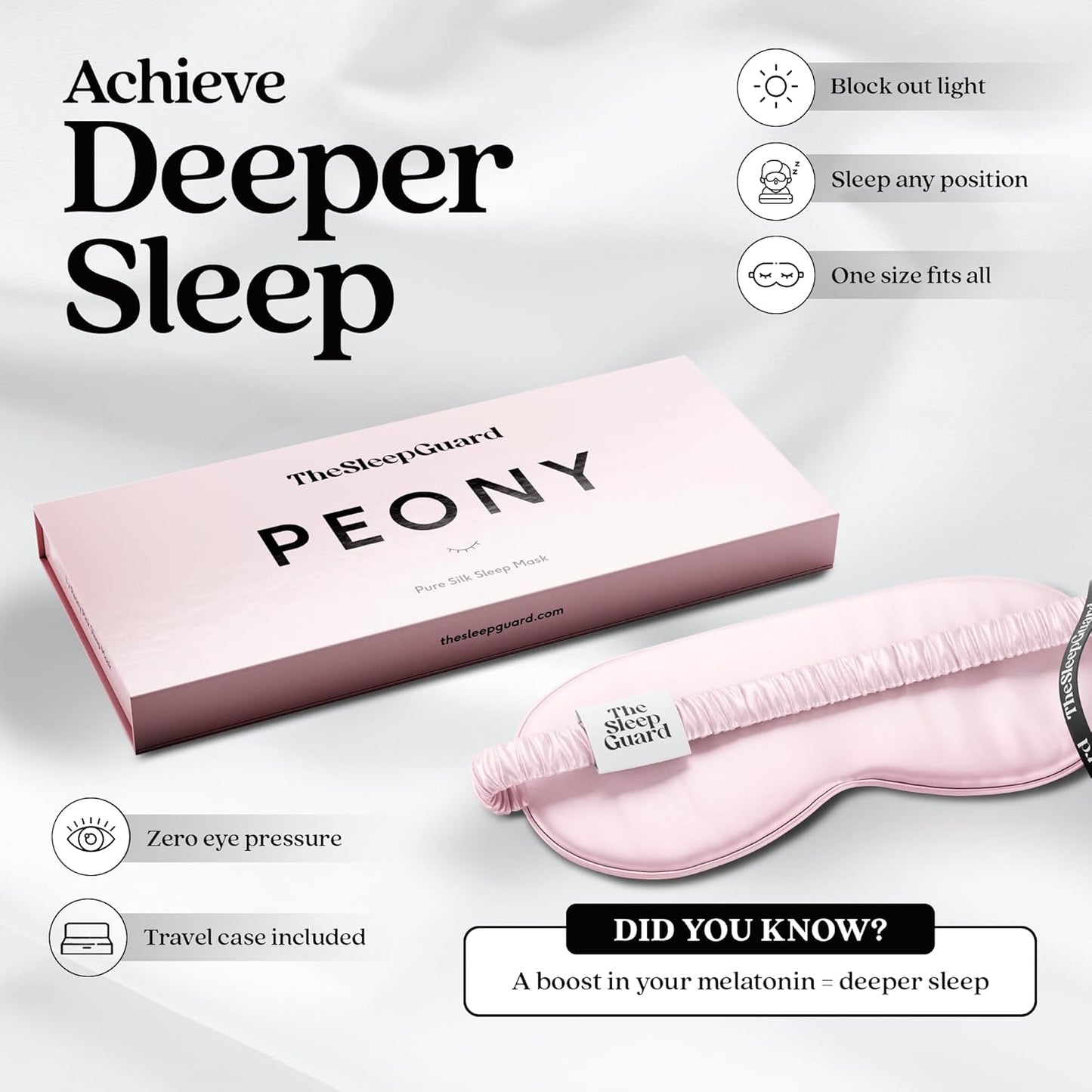 TheSleepGuard Pure Silk Sleep Mask [100% 6A Mulberry Silk, 22 Momme] Light Blocking Travel Essentials. Eye Masks for Sleeping. Black Oeko-Tex Blindfold. Eye Covers for Men & Women